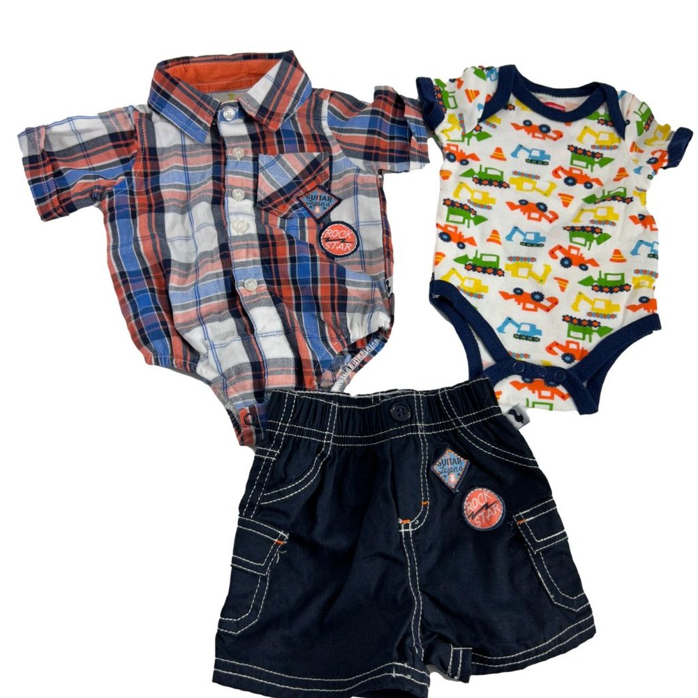 Duck Duck Goose Boys 0-3 Months Top Blue Shorts Swiggies Top Orange White